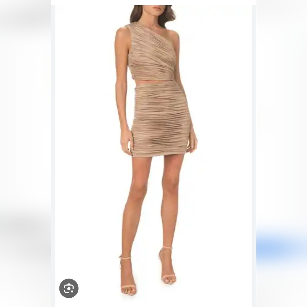 $248 Dress The Population Roxanne Asymmetric Elegant Tan One-Shoulder Dr…